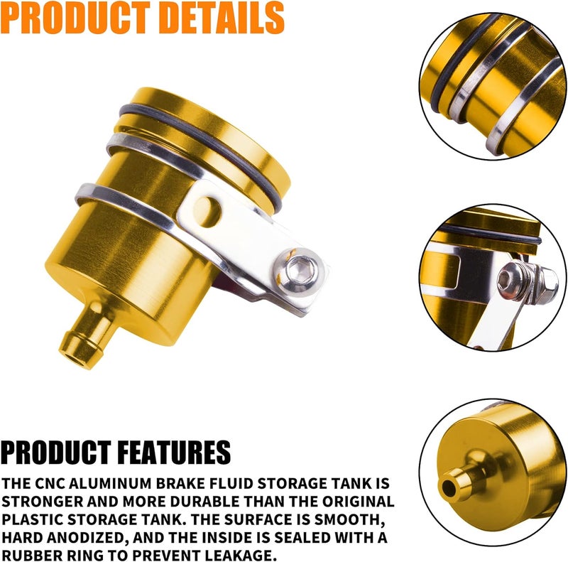 MRELC Universal Motorcycle Aluminum Brake Fluid Reservoir Oil Cup Fit For Yamaha Kawasaki Honda Suzuki BMW and more (Gold) - Image 3
